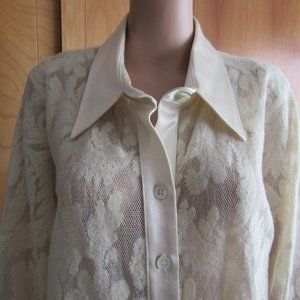 Vintage Karen Kane blouse semi sheer ivory 1X